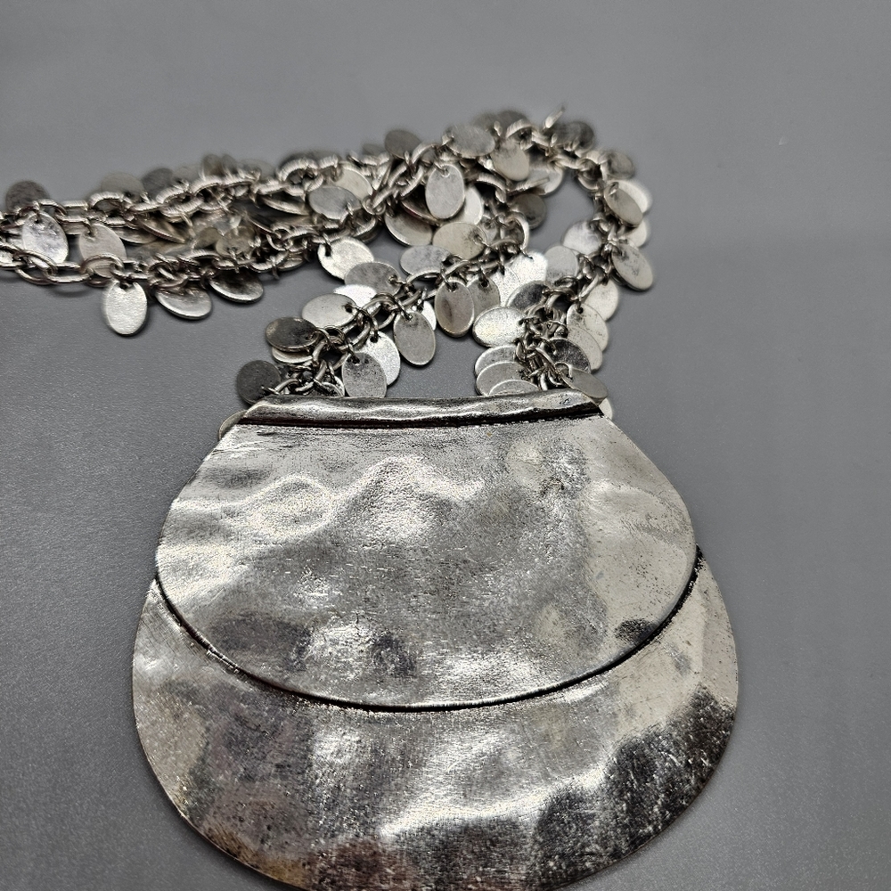 Fashion Jewerly Silver Multi Disk Statement Necklace & Earring Set
